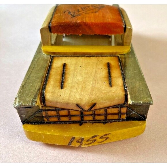 VINTAGE 1955 CHEVROLET Handmade Wooden 7.5" Model Car w/Bahamas Etched on Roof - Picture 7 of 11